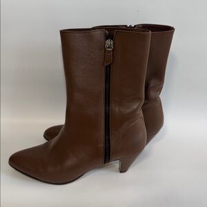 Brown leather mid-calf boots with zipper. Size 6/EU 37